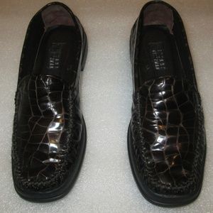 Stuart Weitzman Black Patent Croc print Slip Ons